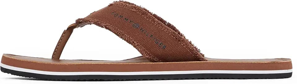 Tommy Hilfiger Herren Flip Flops Leather Beach Sandal mit Fransen
