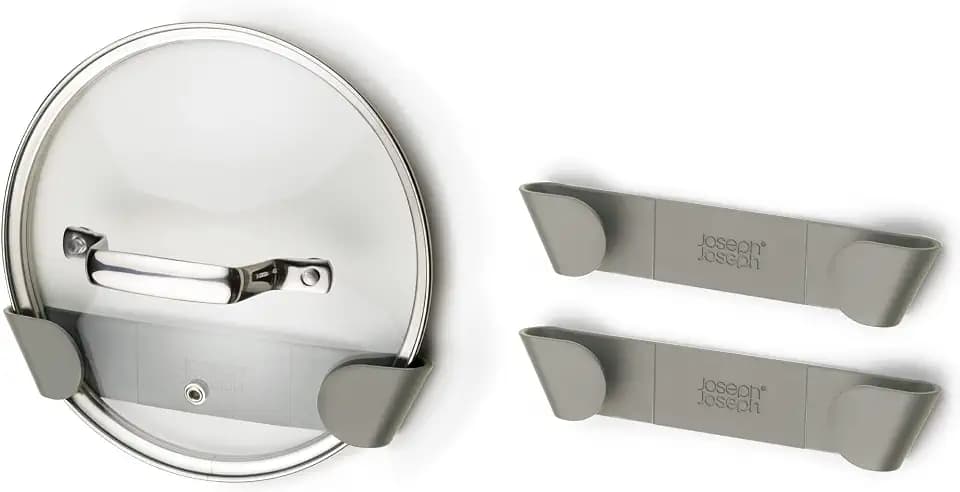 Joseph Joseph Duo - 3er-Set Topf- und Pfannendeckelhalter, selbstklebende Wandhalterung, geeignet für Deckel bis zu 24 cm, inklusive 3M VHB-Klebeband, grau