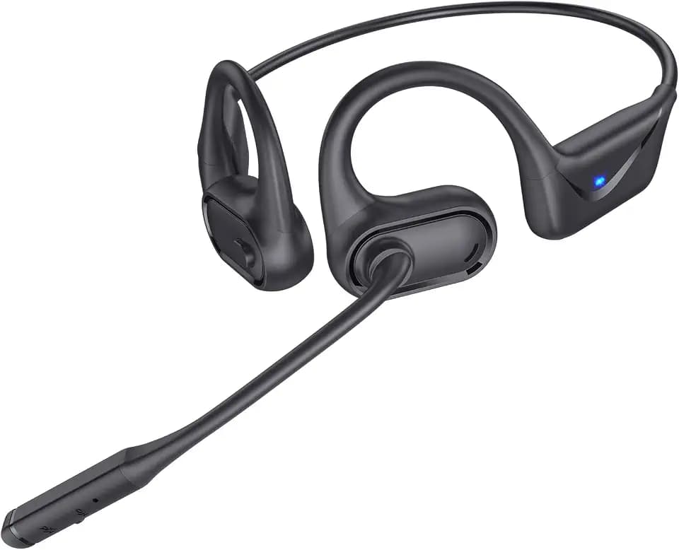 Open Ear Headphones with Mic, 29g Bluetooth Headset, Air Conduction Headphones with Dual Device Connection & Mute, Wireless Headset with Mic for Work, Driving, Office, Workout, Black