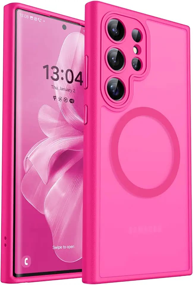 CANSHN Magnetic Shockproof for Samsung Galaxy S22 Ultra Case Hot Pink