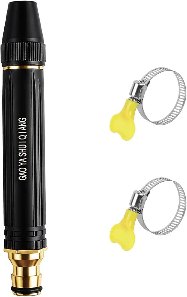 High Pressure Garden Hose Nozzle - Heavy Duty Metal Jet Spray Nozzle Power Washer for Car Wash, Patio & Lawn Watering, Includes Hose Clamps