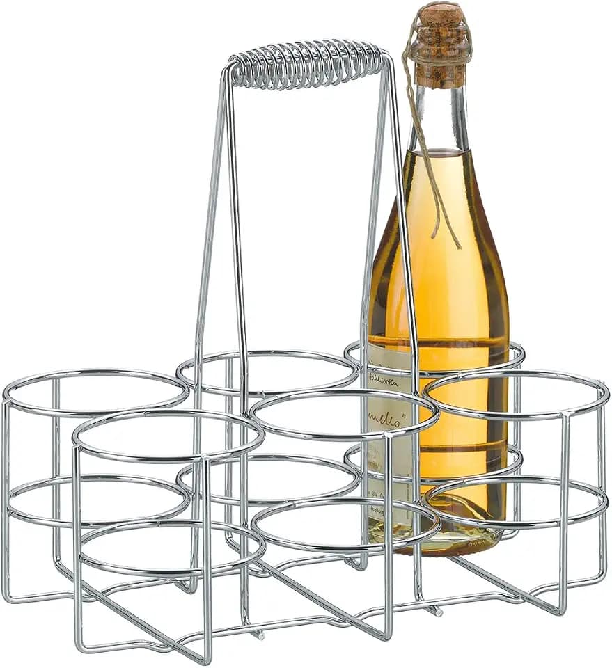kela Flaschenträger 6 Flaschen, Flaschenkorb Metall verchromt, Flaschentasche für Glas- und PET-Flaschen bis 1,5l, Bierträger, glänzend