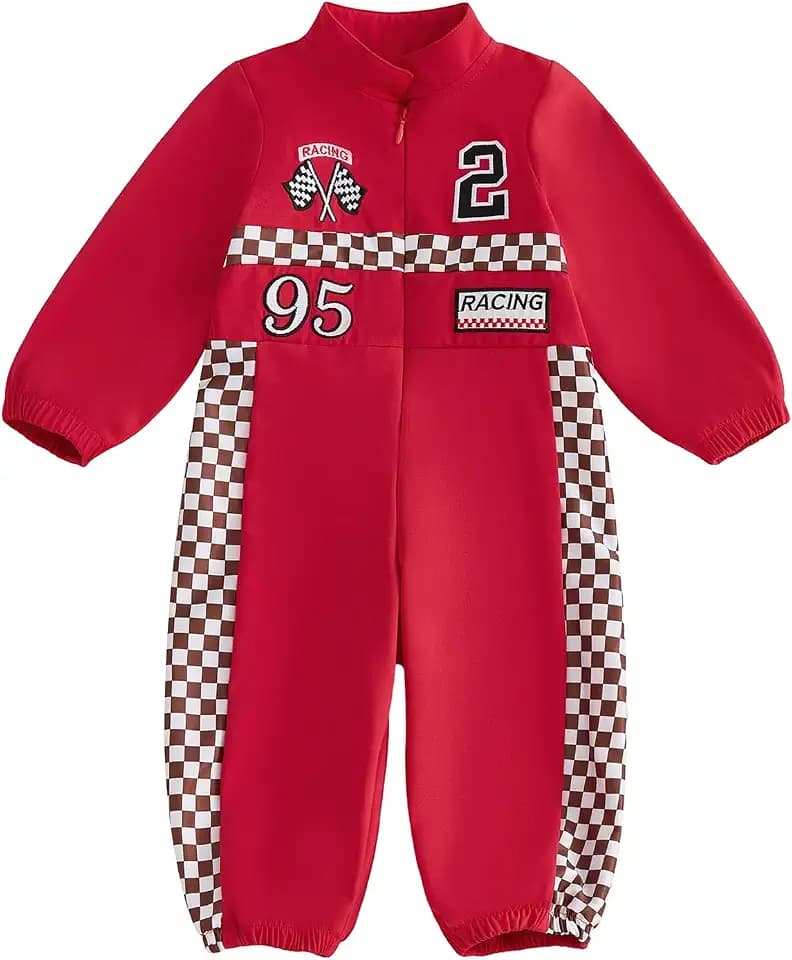 Baby-Overall für Jungen, Rennfahrer-Kleidung, Nummer, Karomuster, langärmelig, Stehkragen, Jumpsuit, Neugeborene, Jungen, Overall, Spielanzug, Halloween-Outfits