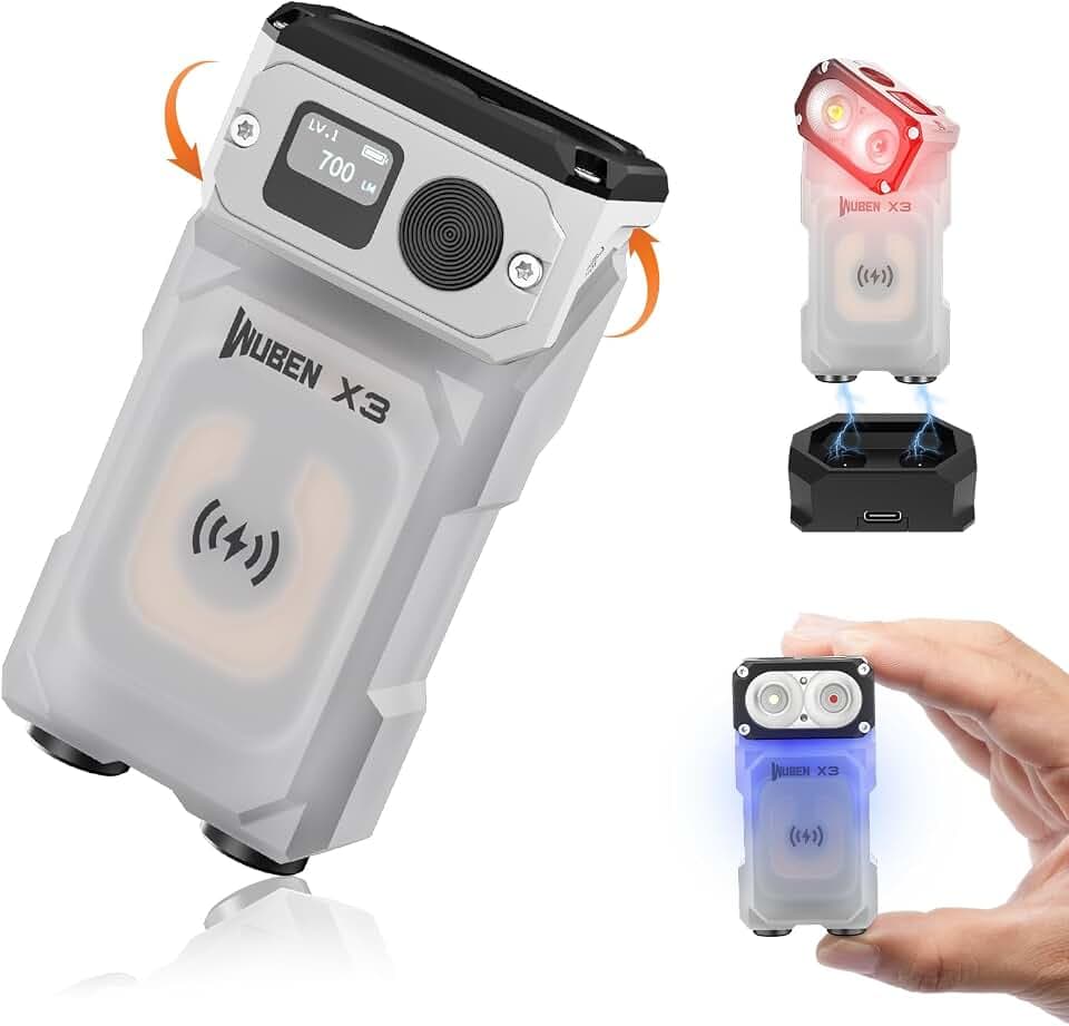 WUBEN X3 Mini-Taschenlampe mit Ladestation, 180 Grad, EDC Schlüsselanhänger, Torch, IP65, wasserdicht, Magnet-Taschenlampe, 10 Modi, Typ-C, Umhängeband für Camping, Outdoor, Inspektion, Geschenk