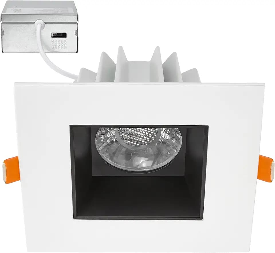 Maxxima 4" Anti-Glare LED Square Downlight, 1200 Lumens, 5 CCT, White/Black