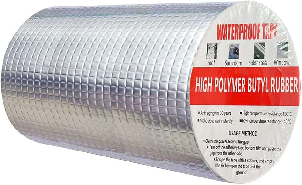 LUOHONG Butylband Wasserdichtes Klebeband Außen Bitumenband Selbstklebend, Butylkautschuk ​Aluminiumfolie dichtband,für Dachleckage, Oberflächenriss, Fensterbankspalt, Rohrbruch (20cm X 5m)