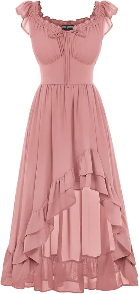 SCARLET DARKNESS Damen Mittelalter Kleid High-Low A-Linie Midi Elegent Kleid