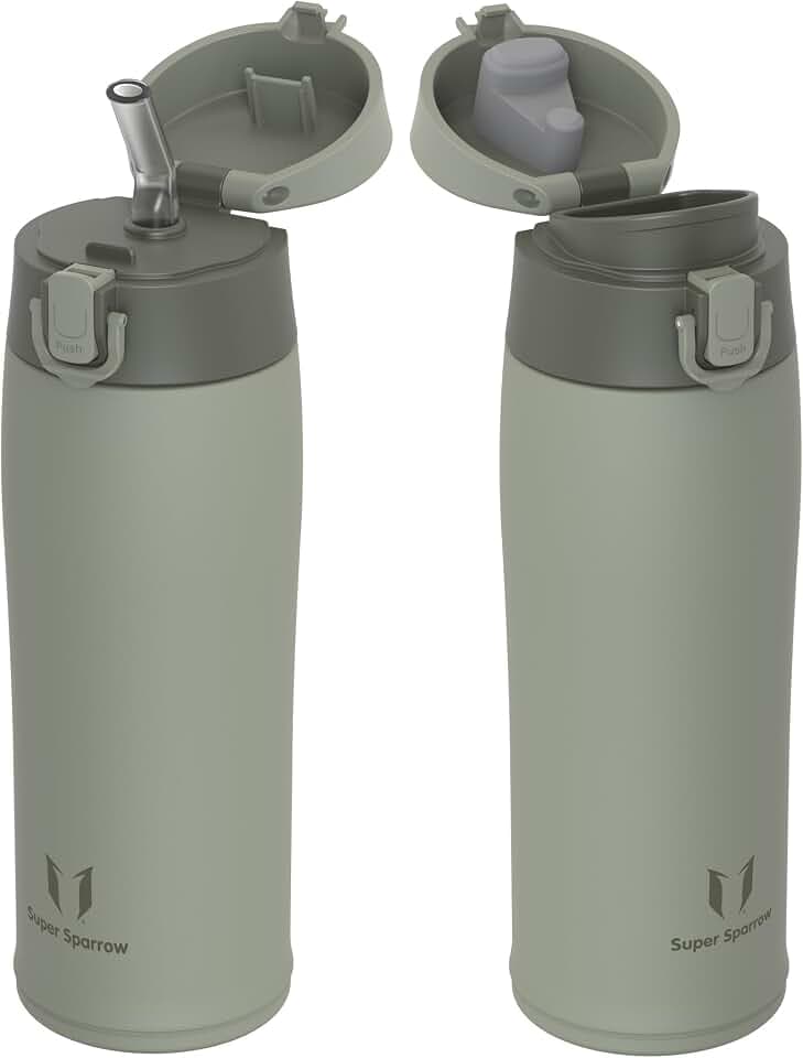 Super Sparrow Trinkflasche Edelstahl 18/8 - Trinkbecher - 500ml - BPA-Frei, Auslaufsicher Thermobecher, Trinkflaschen für Sport, Unterwegs, Schule, Outdoor, Büro, Zuhause