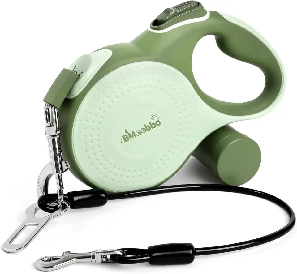 Einziehbare Hundeleine 8m, Rollleine mit bissfesten Stahlseil & Kottaschenhalter, Verhedderungsfreies Design, Schnellbremse & Anti-Rutsch Griff, für Hunde bis 35kg,für Training, Wald,Strand