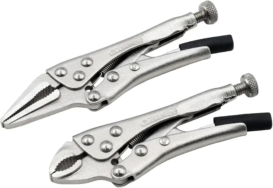 GRIP 2 pc Mini Locking Pliers - Heat Treated Steel - Nickel Plated - Locking Plier/Long Nose Locking Plier - Intricate Repairs - Home, Garage, Workshop