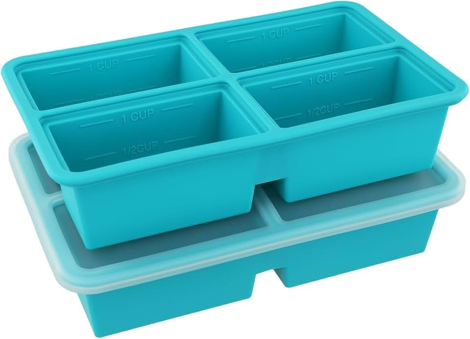 Defresit Silikon Gefrierform mit Deckel 2er Set – 4-Fach Gefrierbehälter je Fach 250 ml, Portionierer mit Skala für Suppe, Soßen & Meal Prep, BPA-frei, Stapelbar, Freezer Containers für Erwachsene