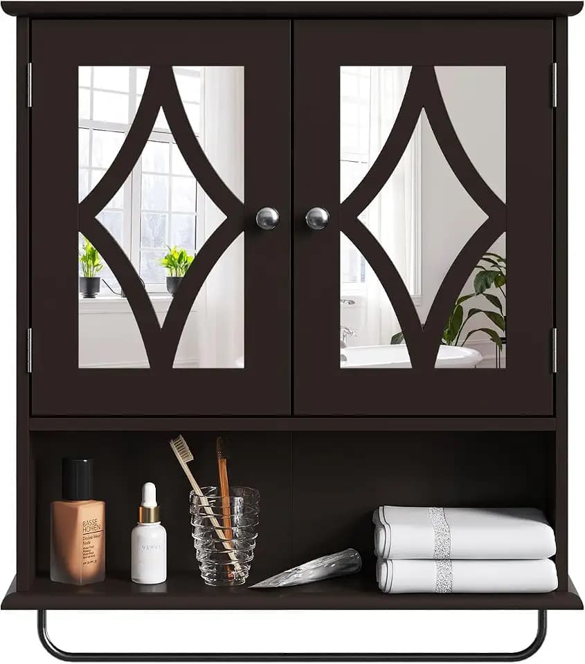 May in Color Brown Medicine Cabinet with Mirror for Bathroom