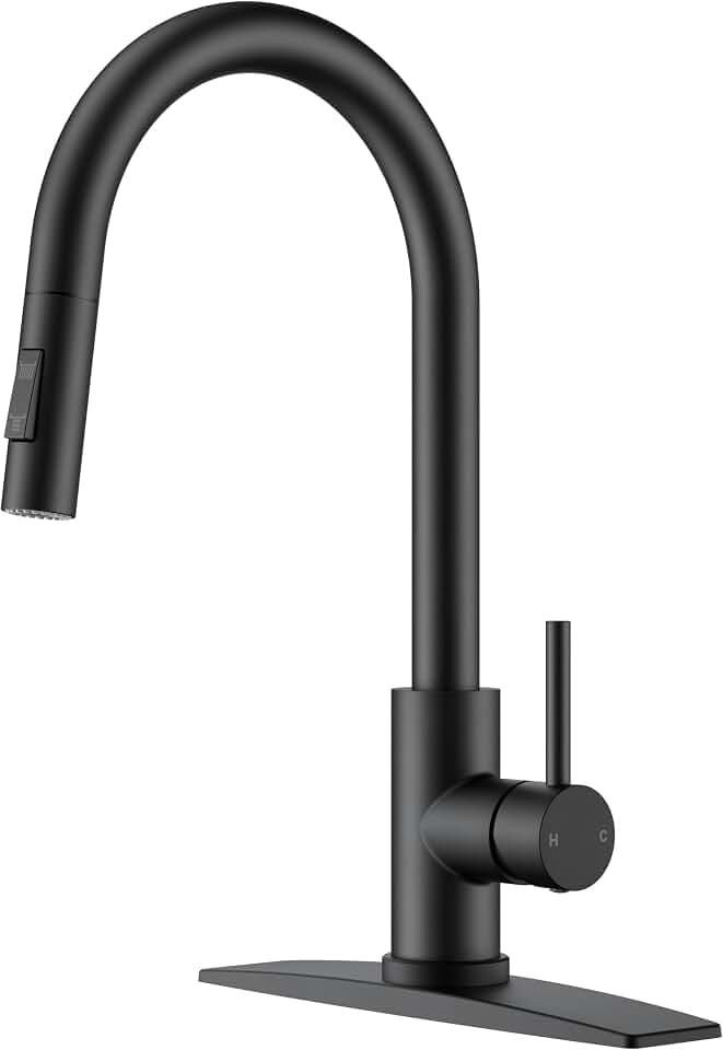 Black Kitchen Faucet with Pull Down Sprayer, Single Handle High Arc