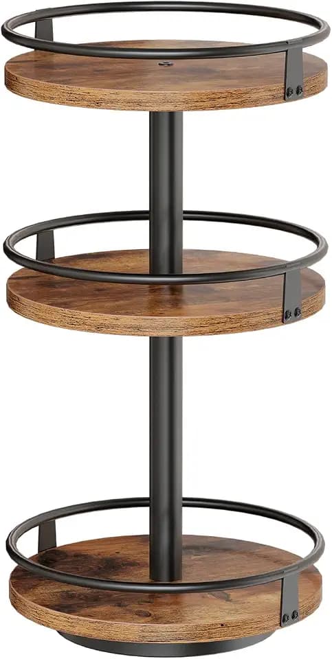 HOOBRO Gewürzregal, Küchenregal, 3-stufiger drehbarer Gewürzständer, Küchen-Organizer, Gewürzhalter, für Küchentheke, Schminktisch, Esstisch, rustikales Braun und Schwarz EBF09TL01