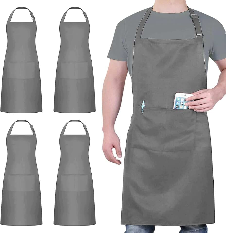 4 Stück Kochschürzen, Wasserdicht Schwarz Schürze Gastro für Männer Frauen