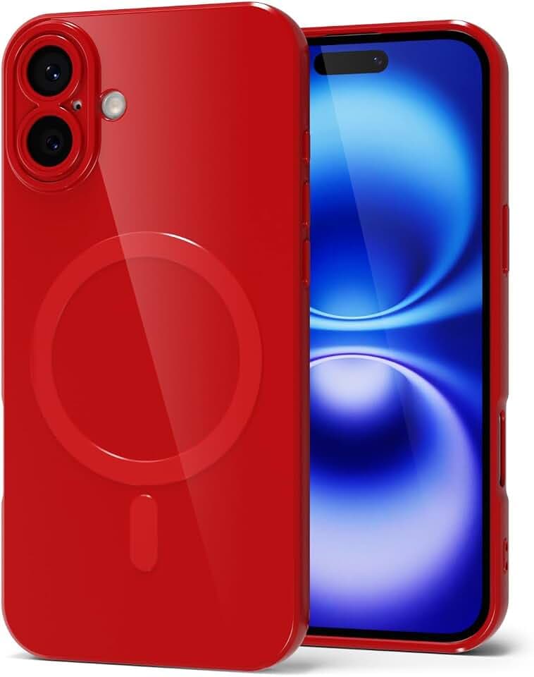 Svanove for iPhone 16 Phone Case Silicone Magnetic, Compatible with Magsafe Case Cute for Women, Girly Glossy Jelly Rubber Thin Slim Hard Plastic Mag Safe & Camera Cover Protection, Red Wine