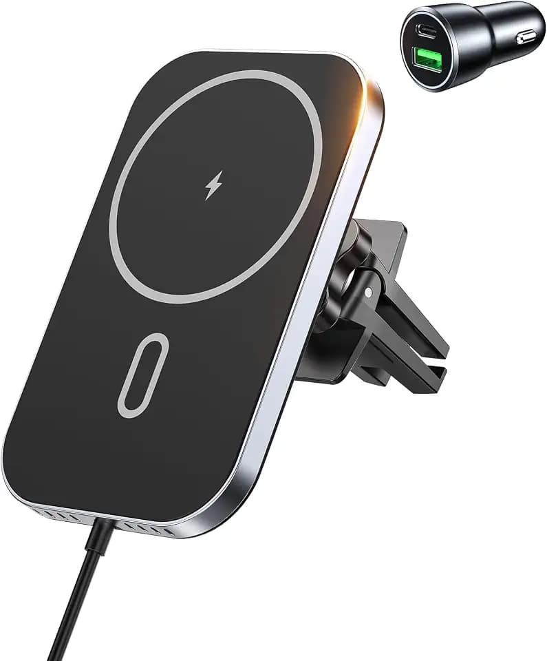 Mukiya for MagSafe Car Mount Charger with Adapter, 360° Rotation Magnetic Wireless iPhone Car Charger for Air Vent, Compatible with iPhone 18/17/16/15/14/13/12 Pro Max Air Plus Mini
