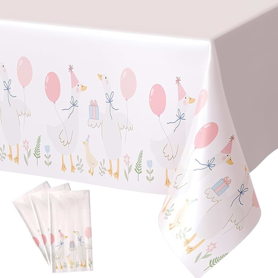 Honeydak 4 Pcs Silly Goose Birthday Tablecloths,Pink Disposable Plastic