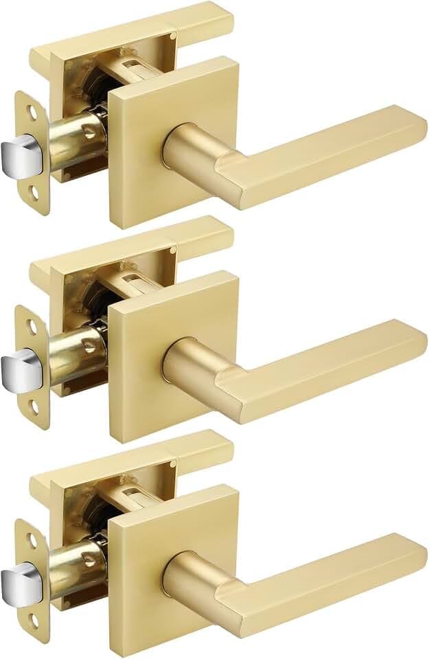 Haidms Brushed Gold Door Handles Interior, Gold Closet Door Handles, 3 Pack