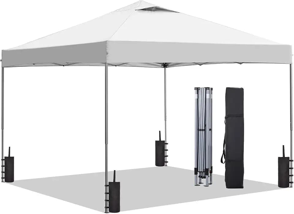 GDY 10x10 Pop Up Canopy Tent, Outdoor Gazebo with 4 Sandbags, Easy Up Canopy with 3 Adjustable Heights for Events, Parties, Camping, White.