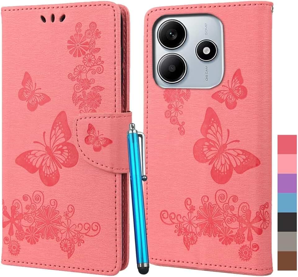 Leder Hülle für Xiaomi Redmi Note 14 Handyhülle für Xiaomi Redmi Note 14 Klapphüllen Tasche Beutel mit Kartenfach & Stehen Weich Silikon Schutz Hülle für Xiaomi Redmi Note 14, Rose