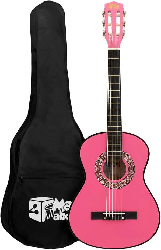 Mad About MA-CG03 3/4 Größe Klassische Gitarre - Farbenfrohe Spanische Gitarre mit Tragetasche, Gurt, Pick und Ersatzsaiten - Rosa