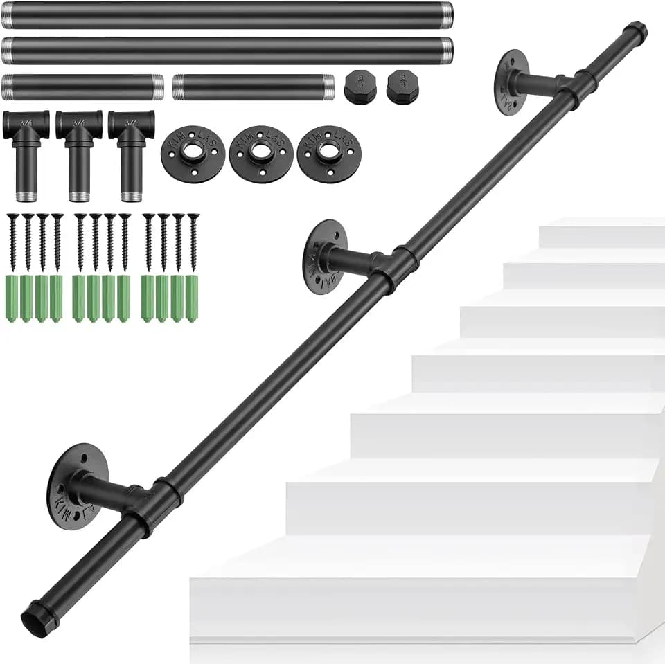 Treppengeländer Schwarz, TANiCE 120cm Treppengeländer Edelstahl Industrielle Geländer Treppe Innen Außen Handle Handlauf Treppe Handlauf für Treppen Balkon