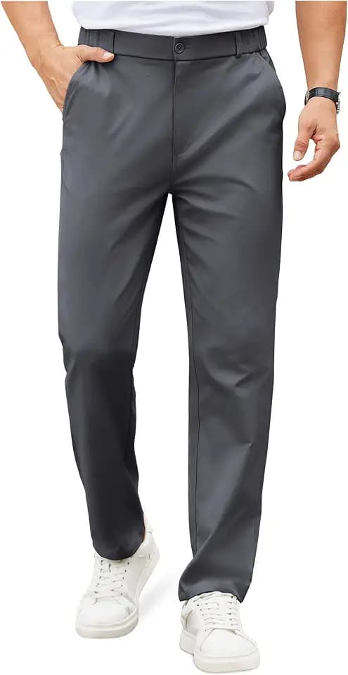 COOFANDY Mens Casual Chino Pants Elastic Waist Classic-Fit Dress Slacks