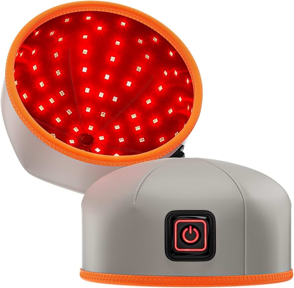 Scienlodic Rotlichttherapie-Kappe - Nahinfrarotlicht-Haarwachstumsgerät, 102 LEDs, 660nm und 850nm Wellenlängen, Haarausfallbehandlung bei dünner werdendem Haar mit Atem-Puls-Modus - Grau