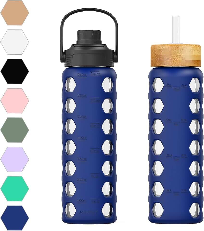 MUKOKO 24oz Glass Water Bottle, Blue