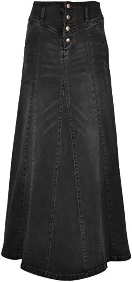 Chartou A-Linien-Maxirock aus Denim für Damen, Retro-Stil, mit Knopfleiste und verpacktem Hüftbereich