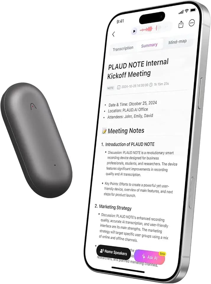 PLAUD NotePin Smart Recording Device Kit with Magnetic Pin, Charging Dock, Type-C Cable - Grey