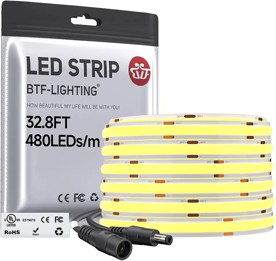 BTF-LIGHTING UL Listed FCOB COB LED Strip Light Warm White 3000K