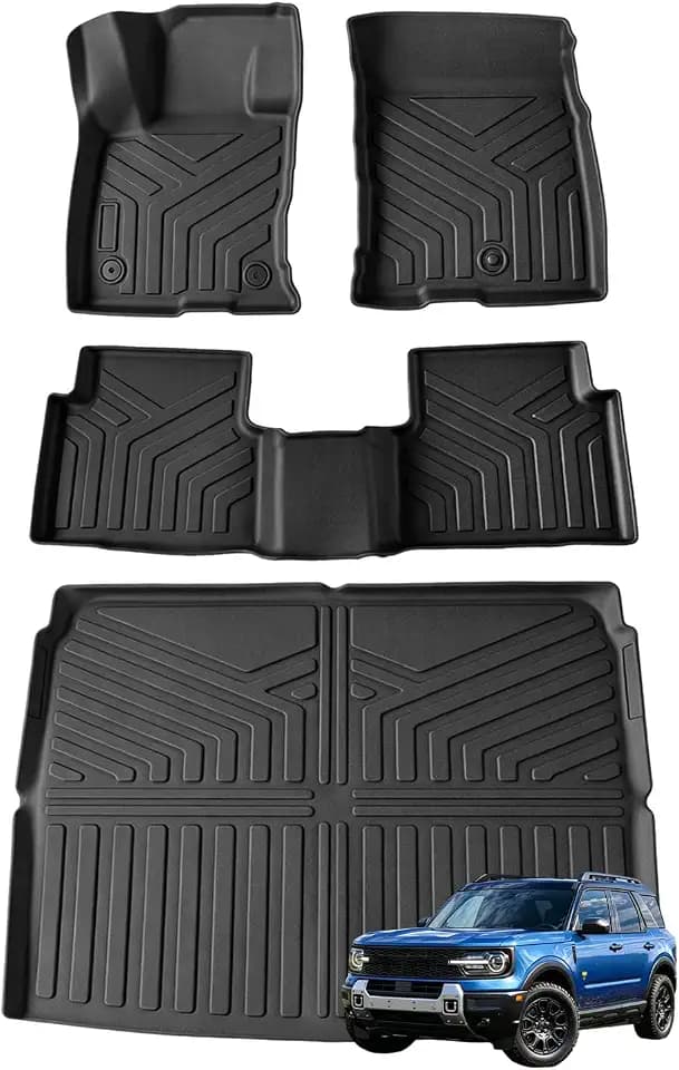 Platch Floor Mats Fit for Ford Bronco Sport 2026 2025 2024 2023 2022 2021(Not for Bronco Models), Bronco Sport Accessories TPE All Weather Custom Fit Floor Mats & Cargo Liner