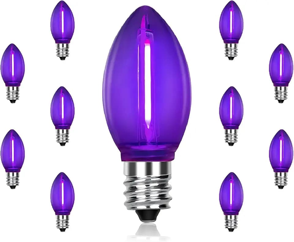 10PK C7 LED Purple Replacement Bulbs, 0.6W, E12 Candelabra Base