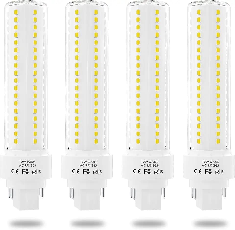 Lustaled Gx24q/G24q 4-Pin Base Light Bulbs, 12W Gx24 LED PL Recessed Lights, Daylight 6000K 26W CFL Replacement for Ceiling Light Downlight Wall Sconce, 4-Pack (Remove/Bypass The Ballast)