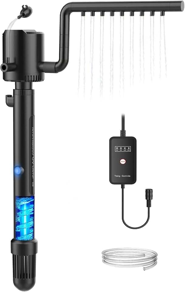 OMECO 5-in-1 Aquarium Innenfilter 800L/H UVC Klärer Aquarium filter für 60L-300L Aquarien mit 6W U-V-Sterilisator und timer,aquarium pumpe mit Belüftung und Regendusche