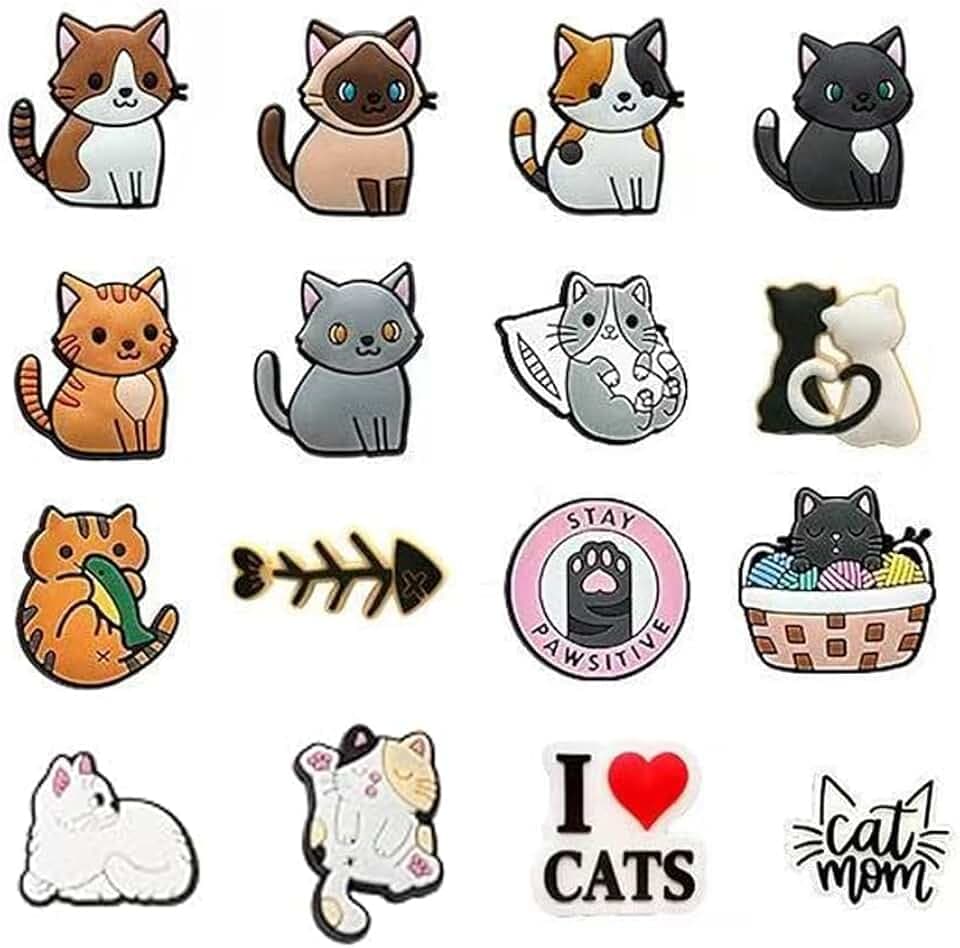 16 Stück Schuhanstecker Anstecker, Schuh Charms, Zubehör für Katzenschuhe, Pvc Shoe Blume Charms, Cartoon-Schuh-Dekoration, Mädchen Schuhschmuck Accessoires, Zubehör für Clogs Dekorationen