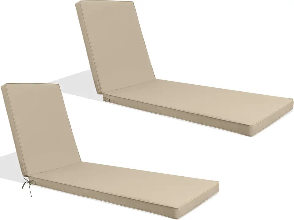 Only choice Outdoor Lounge Chair Cushions Patio Chaise Lounge Replacement Cushions Funiture Seat Cushion Chair Pads (Beige-2 pcs)