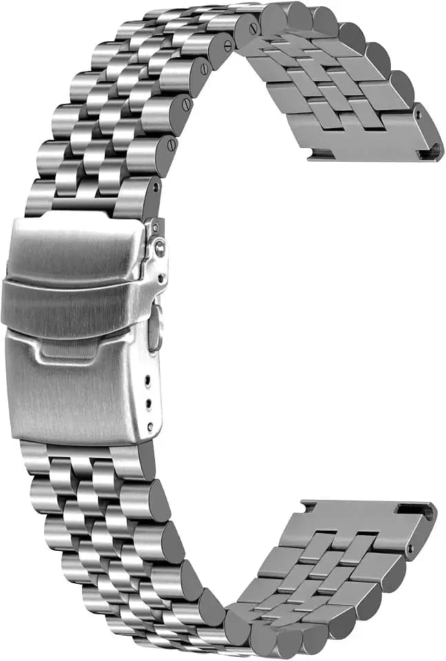 Super Brushed & Polished 3D Solid Silver Stainless Steel Watch Bracelet Band 20mm 22mm 24mm Security Double Deployment Buckle