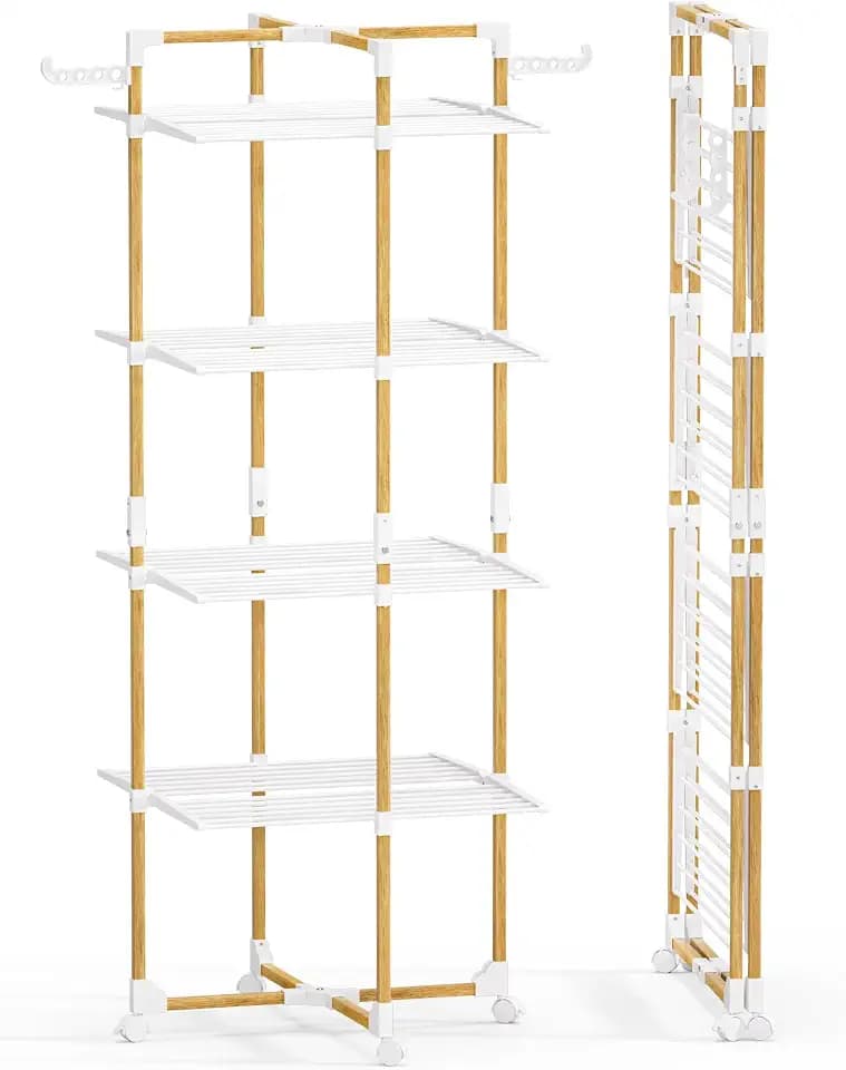 VOUNOT® Wäscheständer Turm 4 Ebenen Turmwäscheständer Klappbar Wäscheturm