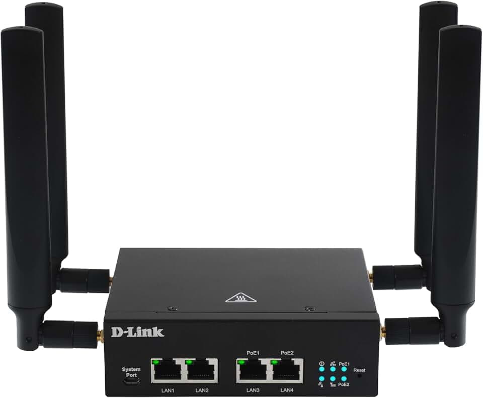 D-Link DWM-314-GP 5G M2M VPN PoE Router (Robuster Industrie 5G NR Router, Dual-SIM, IoT Gateway, Remote Monitoring, SA, NSA, 4G LTE Cat 19, 4 x Gbit/s Ports, OpenVPN/WireGuard Client, 48-57V DC)