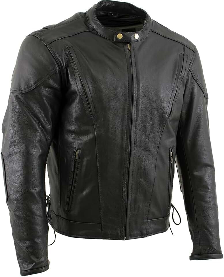 Milwaukee Leather Men's Racer Style Collarless Premium Leather Motorcycle Biker Riders Jackets
