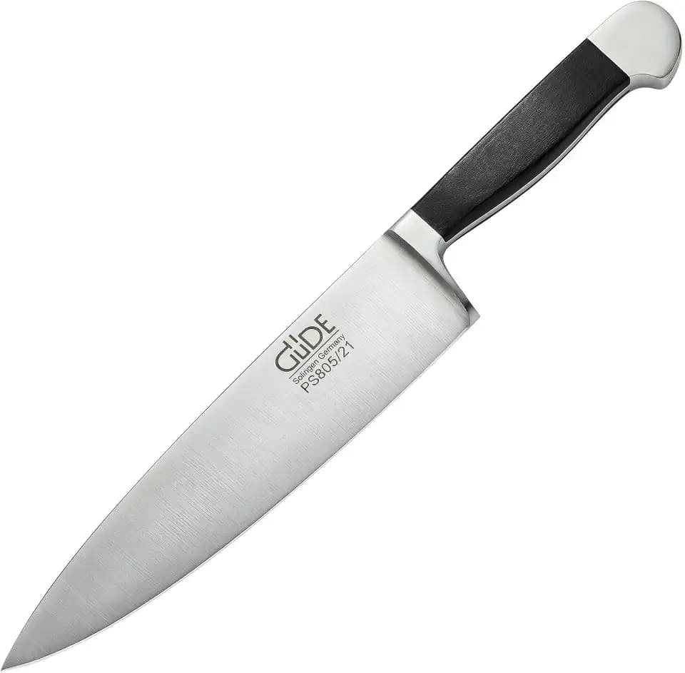 Güde Solingen Made in Germany - deutsches Kochmesser Handarbeit 21 cm Klingenlänge Alpha Pure Doppelkropf - geschmiedet Ergonomischer schwarzer Micarta-Griff - Perfekt für Profiköche Küchenmesser