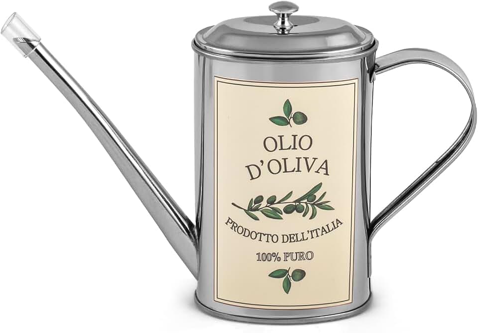 H&H Ölkanne Edelstahl 18/10 500 cc | dekorierte ovale Form | tropffreier Ausgießer | eleganter und funktionaler Stil | Extra natives Öl immer frisch | Handwäsche empfohlen