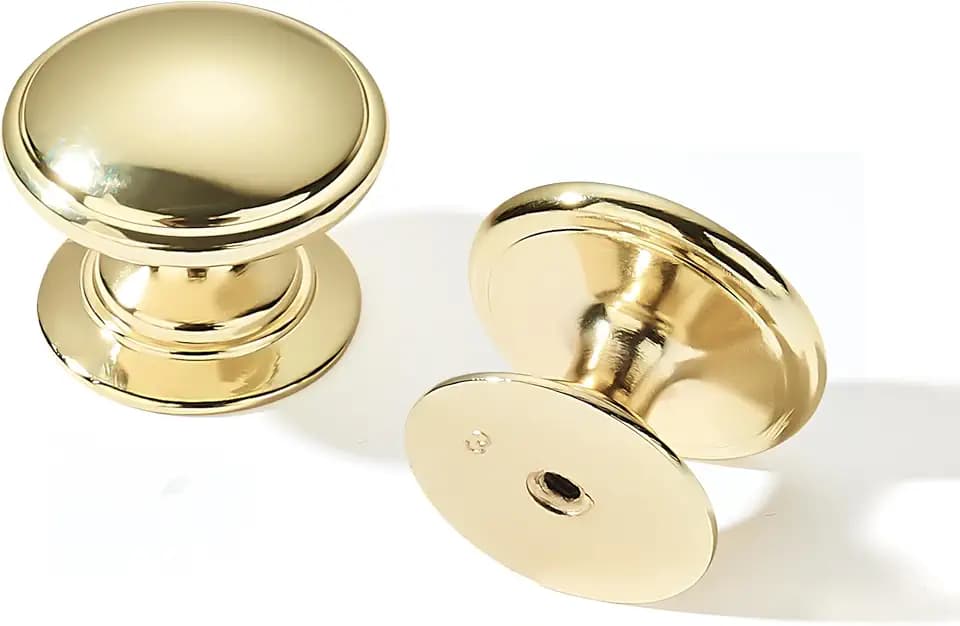 khtumeware 10 Pack 1-3/8 Inch(35mm) Polished Brass Cabinet Knobs Solid Drawer Knobs Mushroom Drawer Knobs Kitchen Cabinet Hardware Zinc Knobs for Dresser Drawers