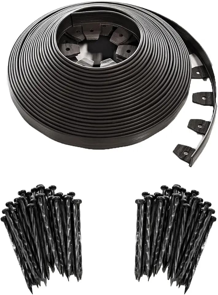 EasyFlex Heavy-Duty No-Dig Landscape Edging with BONUS Anchoring Spikes, 1.7 in. Tall Straight Top Commercial Grade Plastic Garden Border, 100 Foot Kit, Black (3100-100CXX)