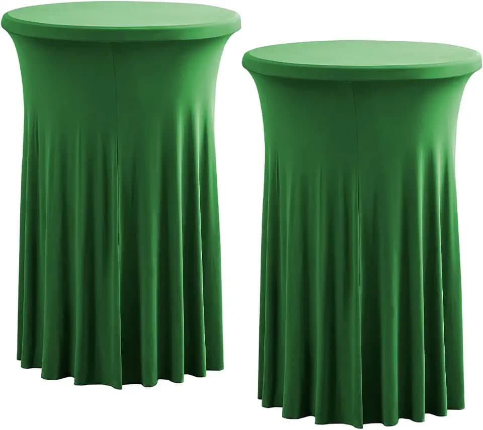 Rakila 2 Pack Round 43 x 24 Inch Spandex Cocktail Tablecloth with Wavy Skirt Green Fitted Stretch Table Cover for Bar Wedding Party