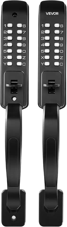 VEVOR Mechanisches Codeschloss mit Doppelseitigem Tastenschloss (4- bis 7-stelliger Code), Schlüsselloses Türschloss mit Griff & Automatischer Verriegelung, für Haustüren Gartentore Garagen, Schwarz