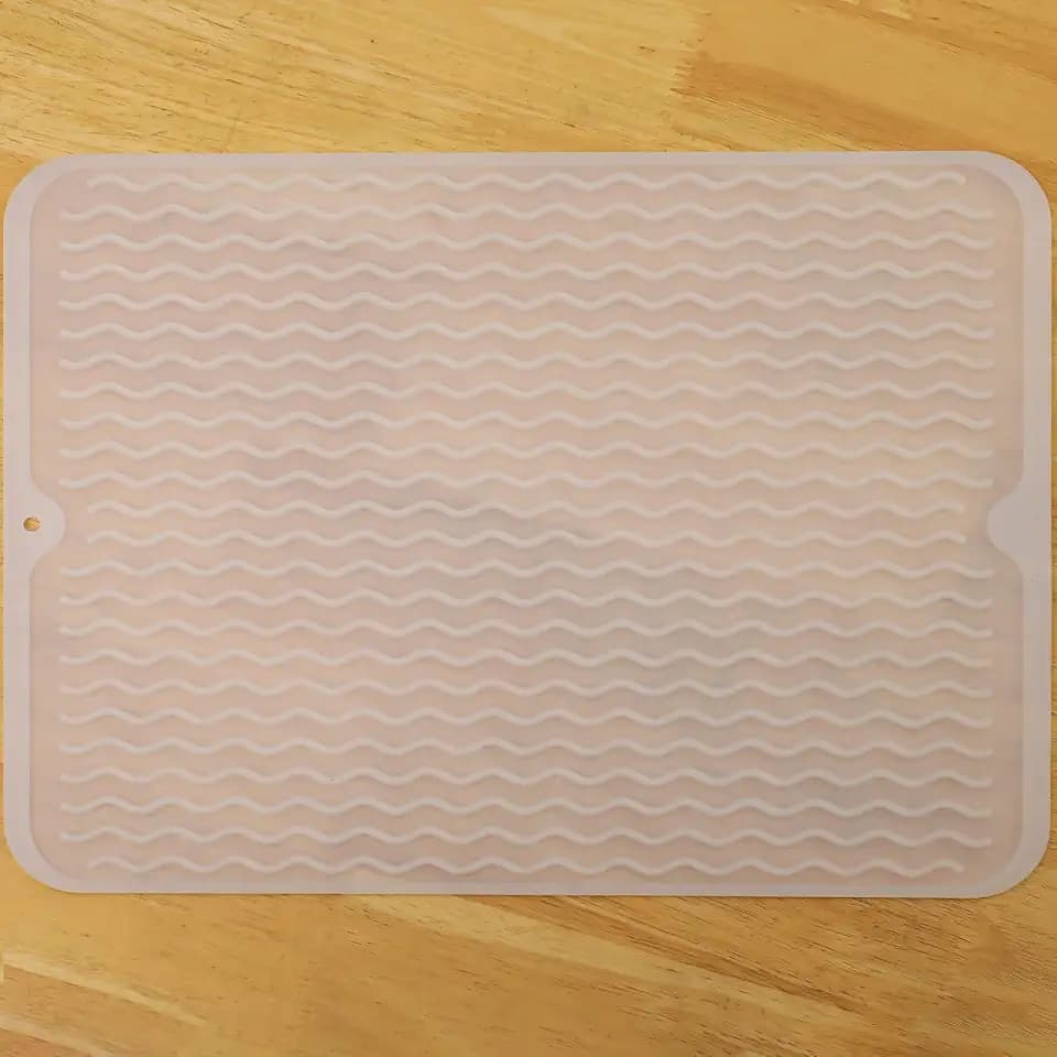 MicoYang Silicone Dish Drying Mat — Quick-Dry Ridges Counter & Sink Pad, Heat-Resistant Trivet to 450°F, Non-Slip & Dishwasher Safe, Roll-Up Storage, 18 Colors & 9 Sizes (Translucent, 16"×12")